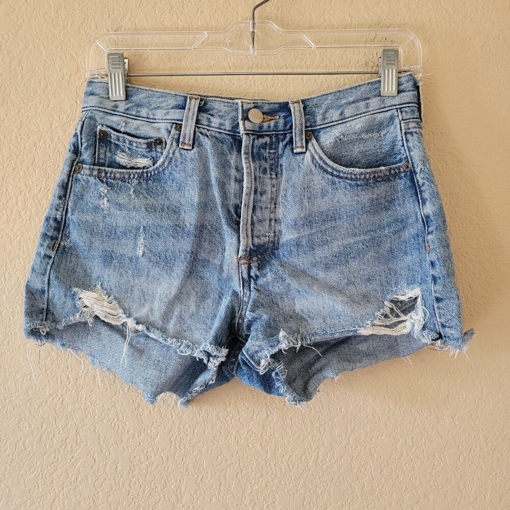 Aritzia Denim Forum The Ex Boyfriend Cut Off Denim Jean Shorts Sz 24 Blue Beach